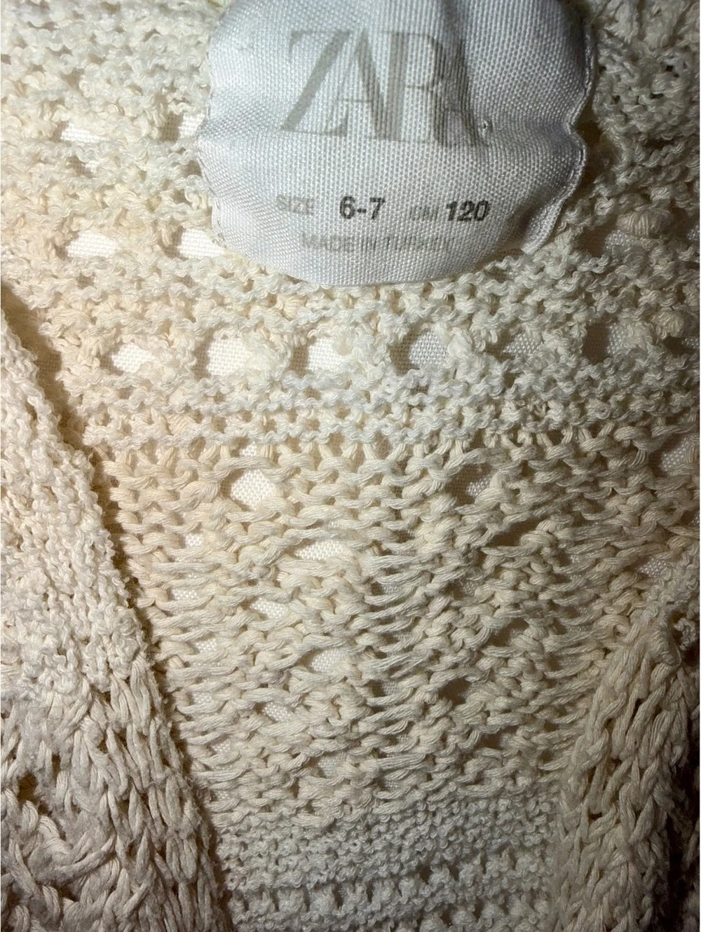 ZARA Girls' Crochet Knit Cardigan Size 6-7 Years